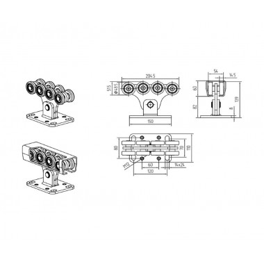 Alutech комплект с неоцинкованной шиной SG.01.002.А 6 метров и полимерными роликами для ворот до 300кг