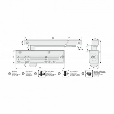 NOTEDO DC-025-095 SL+HO+DA+BC PRO (черный) доводчик дверной, механогидравлический, двухскоростной