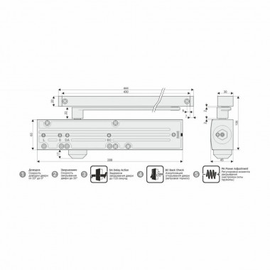 NOTEDO DC-045-155 SL+HO+DA+BC PRO (белый) доводчик дверной механогидравлический, накладной